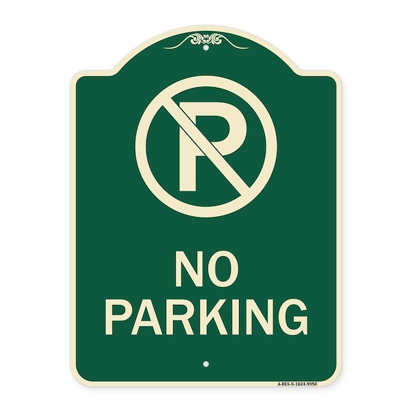 Designer Series-No Parking Large, Green Heavy-Gauge Aluminum, 24" x 18", G-1824-9950